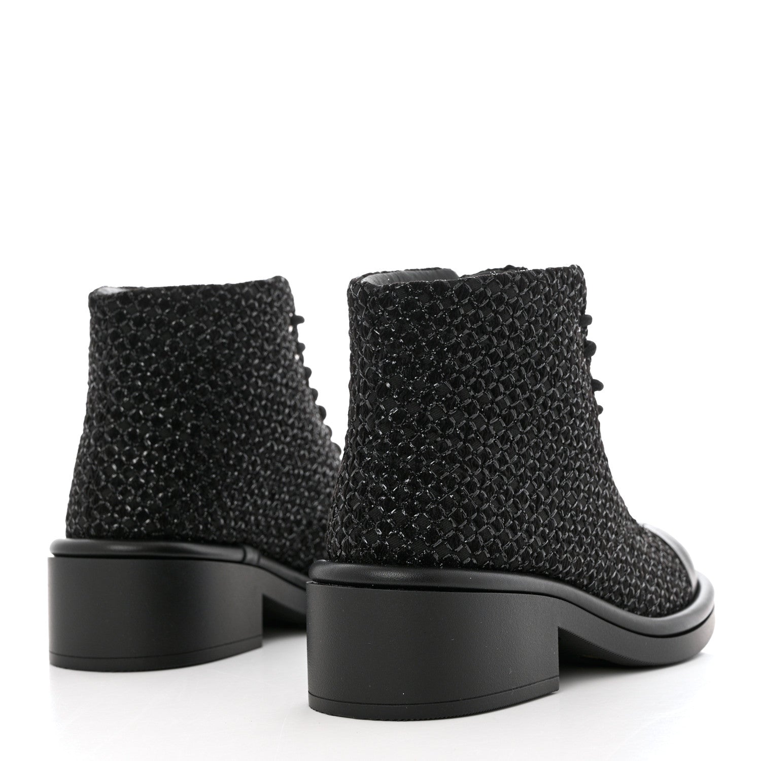 Chanel Tweed Lambskin Lace Up Combat Boots 38.5 Black Silver 4 of 9
