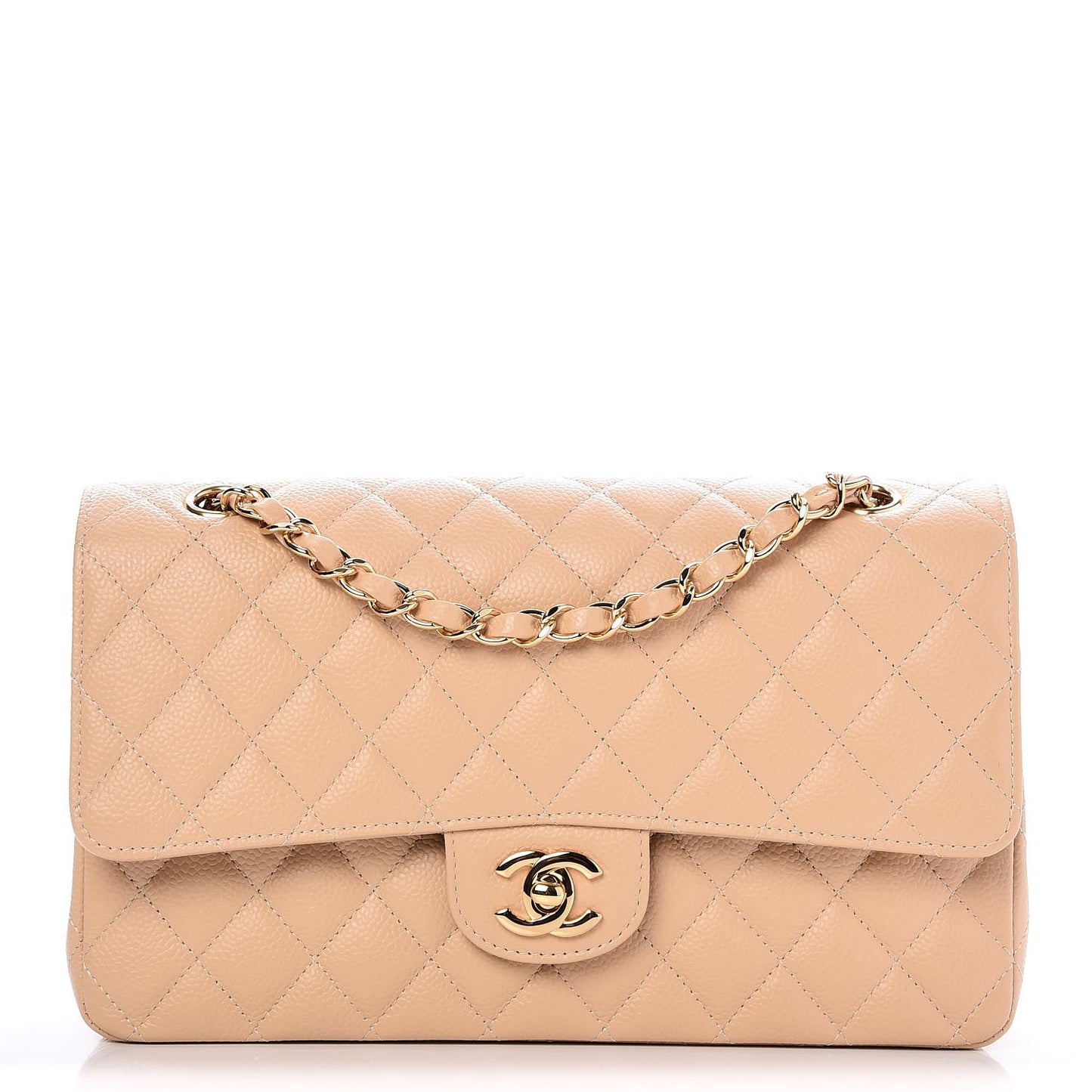 Caviar Quilted Medium Double Flap Beige Clair