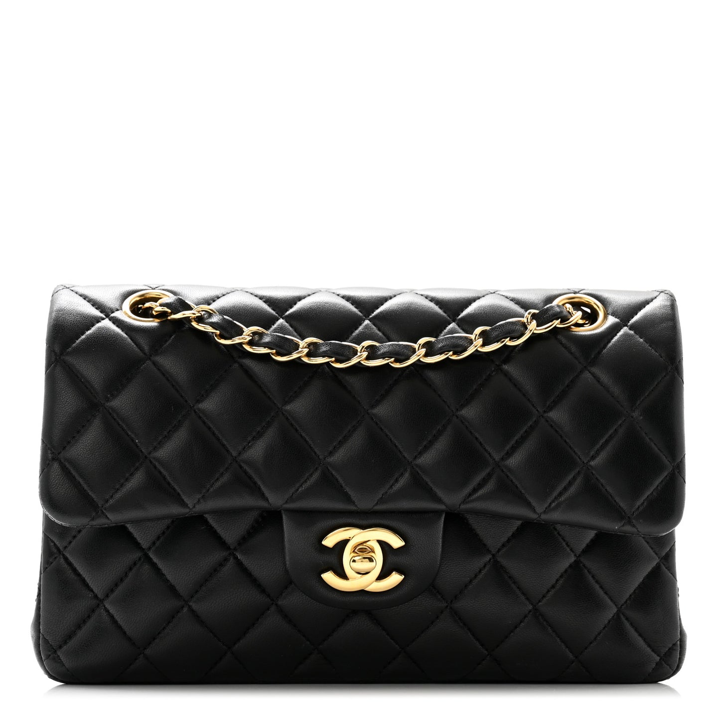 Lambskin Quilted Small Double Flap Black