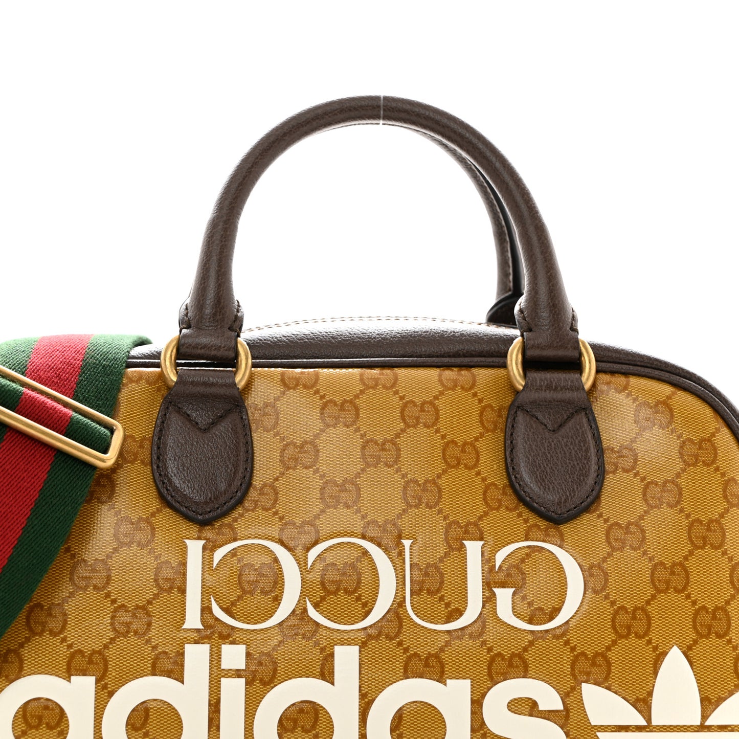 X ADIDAS Crystal Vintage Monogram Textured Dollar Calfskin Web Trefoil Logo Mini Bowling Bag Mid Natural Nut Off White New Acero