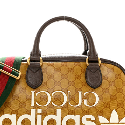 Gucci X ADIDAS Crystal Vintage Monogram Textured Dollar Calfskin Web Trefoil Logo Mini Bowling Bag Mid Natural Nut Off White New Acero 8 of 10