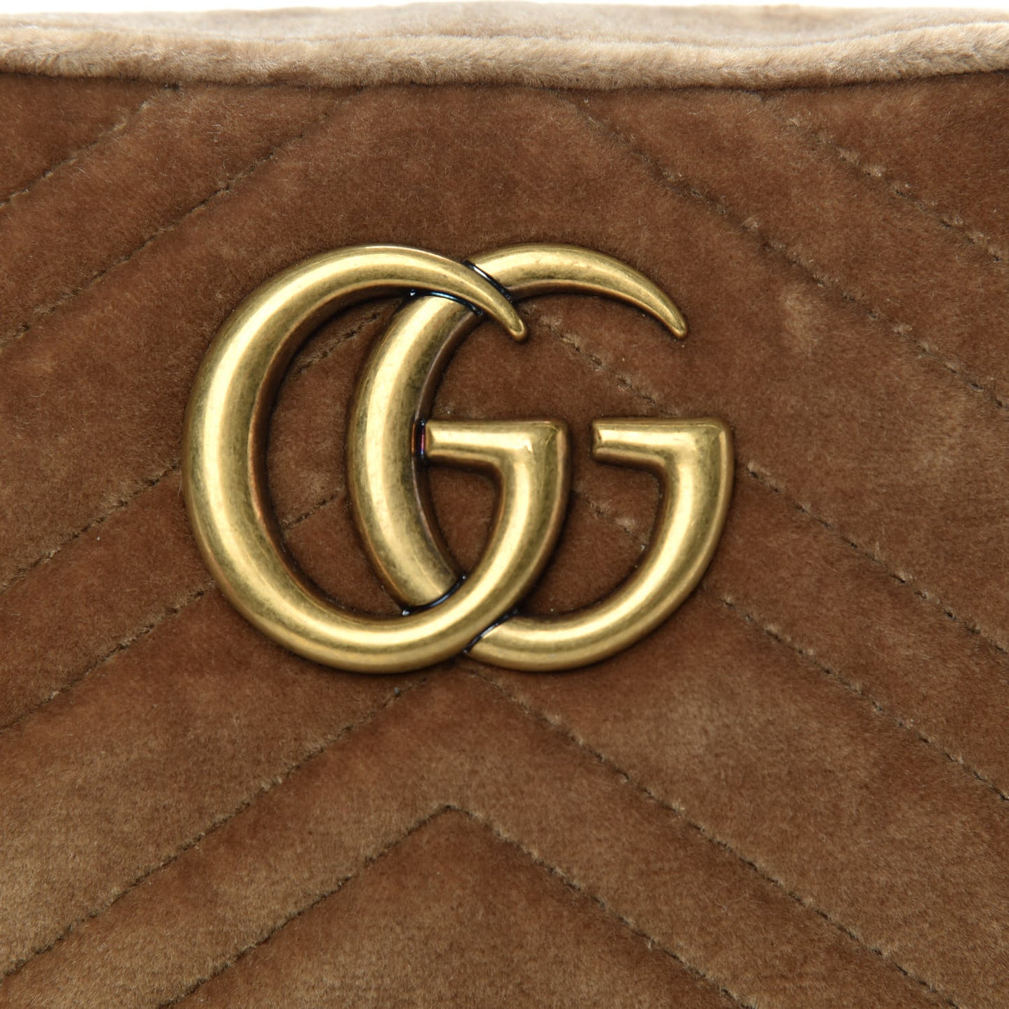 Velvet Matelasse Small GG Marmont Chain Shoulder Bag Taupe