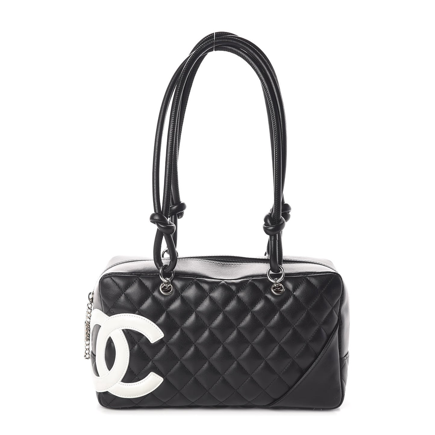 Calfskin Quilted Large Cambon Bowler Black White