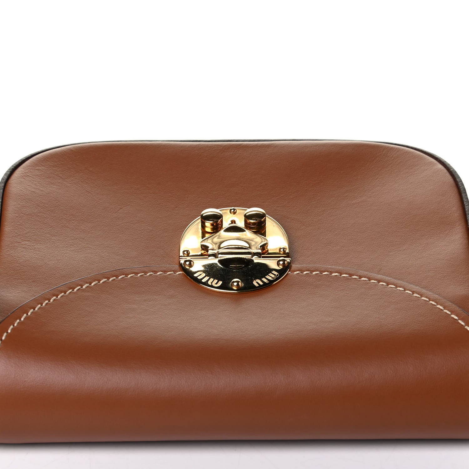 Miu Miu City Calf Snap Lock Shoulder Bag Cognac 6 of 6