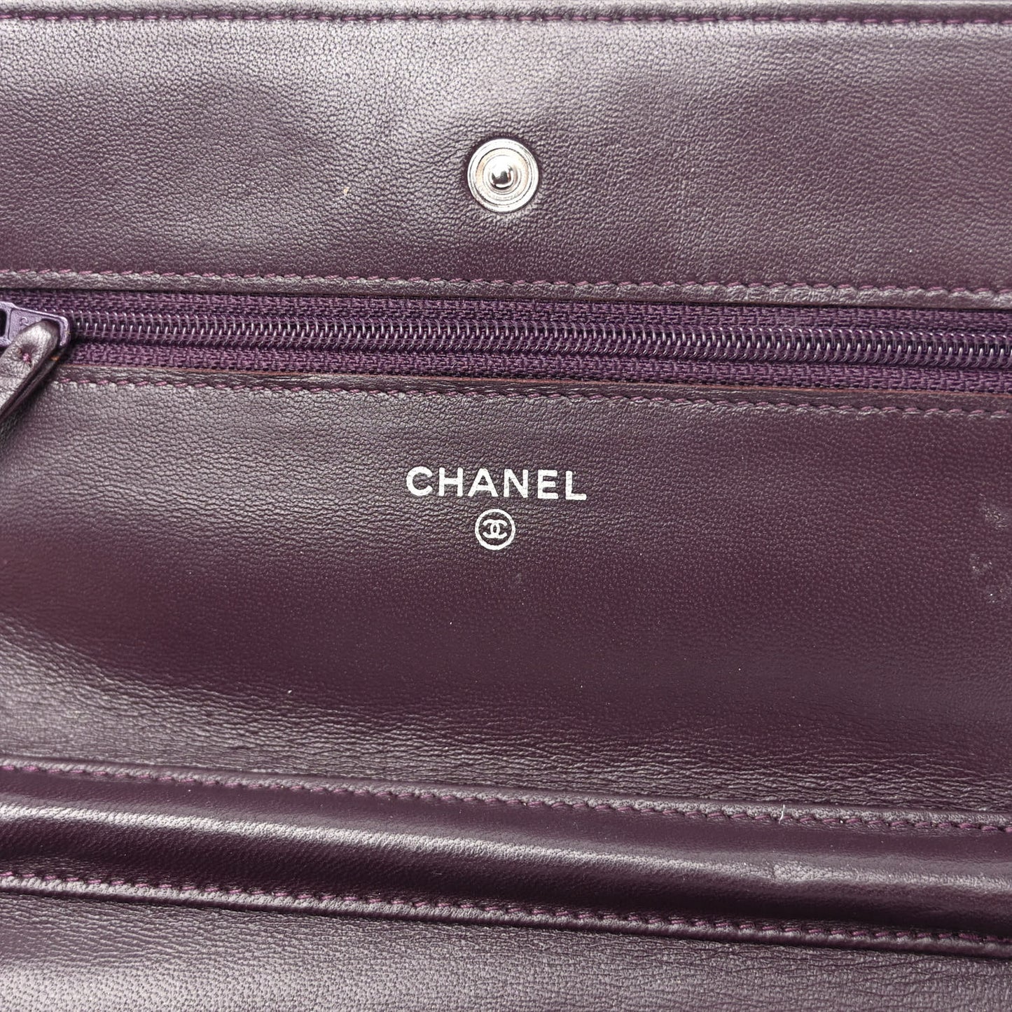 Lambskin Quilted Wallet On Chain WOC Purple