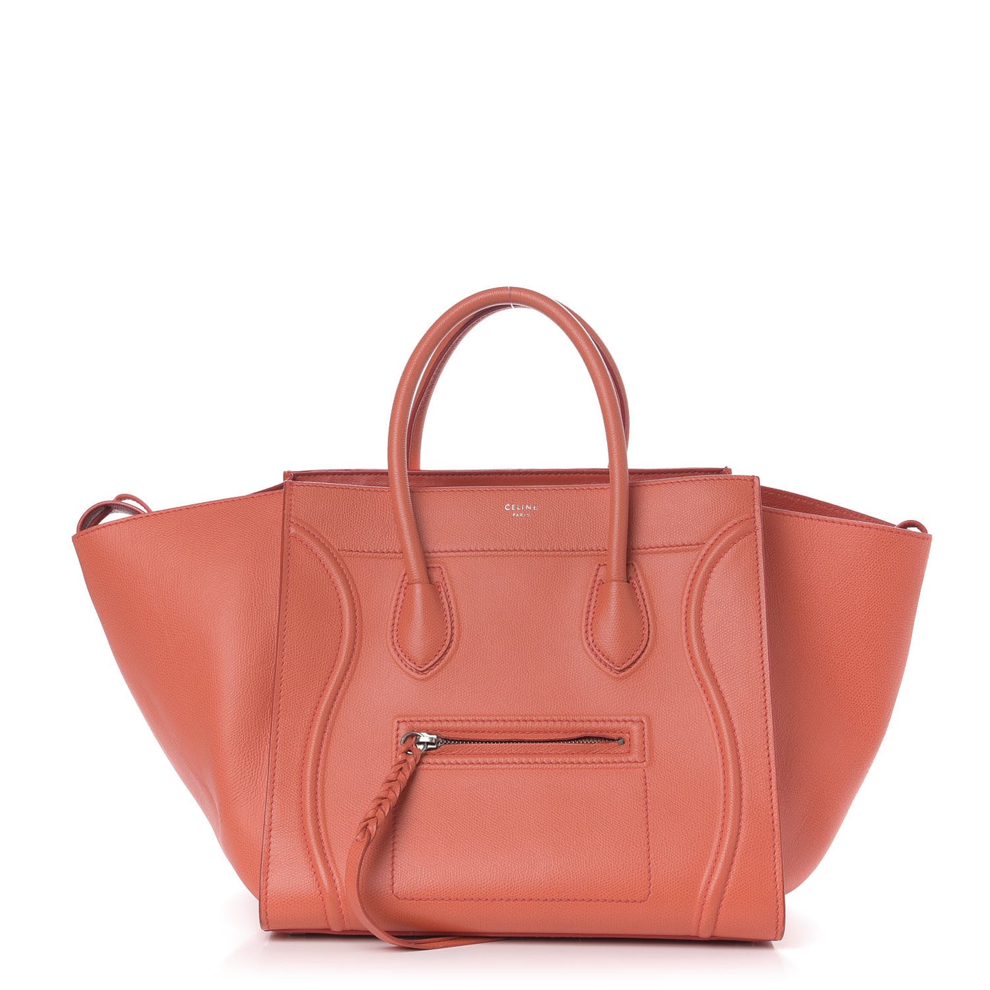 Shiny Grained Calfskin Medium Phantom Luggage Coral