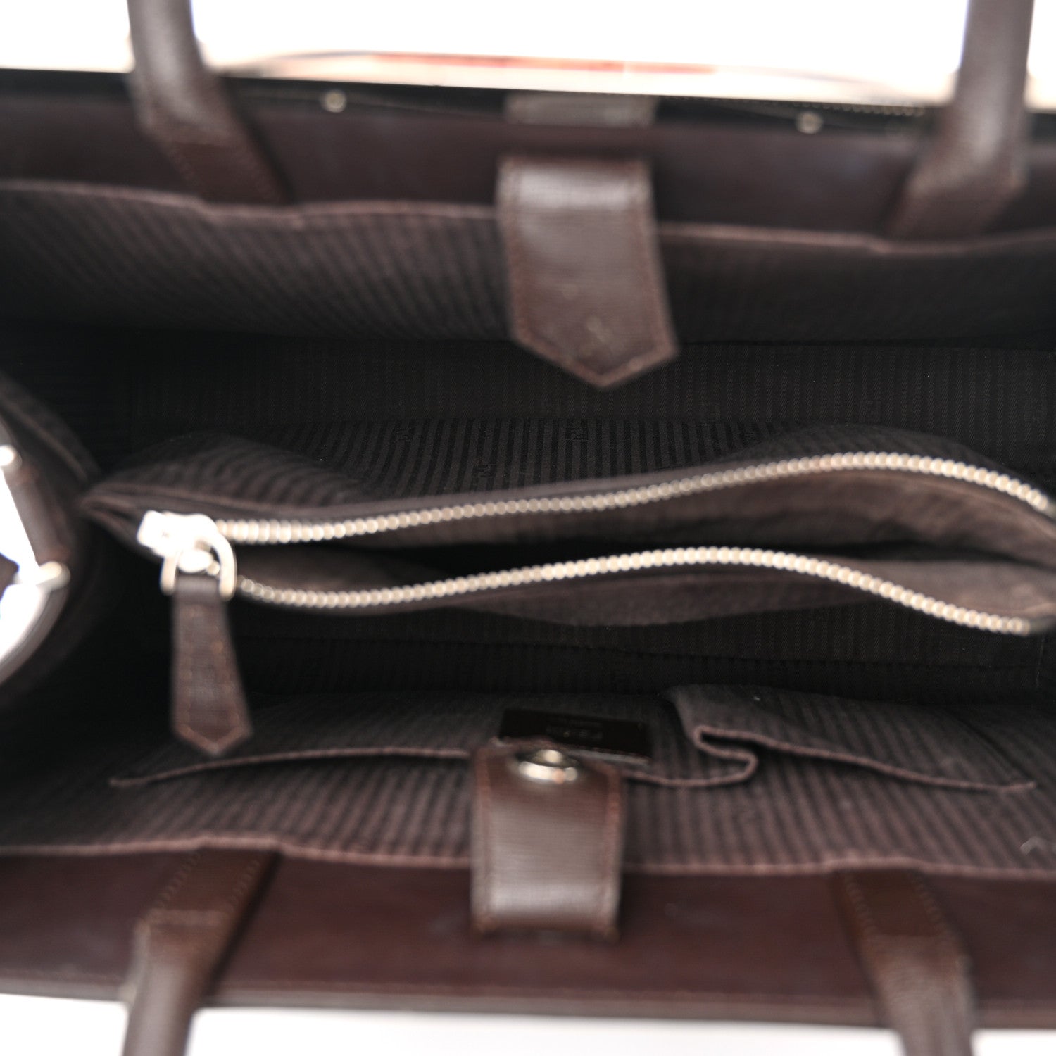 Fendi Vitello Elite Colorblock Regular 2Jours Tote Caffe Black Bordeaux Glicine 5 of 16