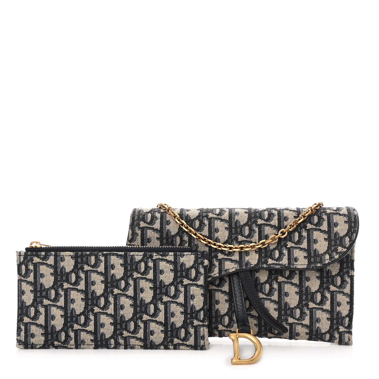Christian Dior Oblique Saddle Chain Long Wallet Blue 1 of 10