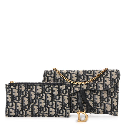 Christian Dior Oblique Saddle Chain Long Wallet Blue 1 of 10