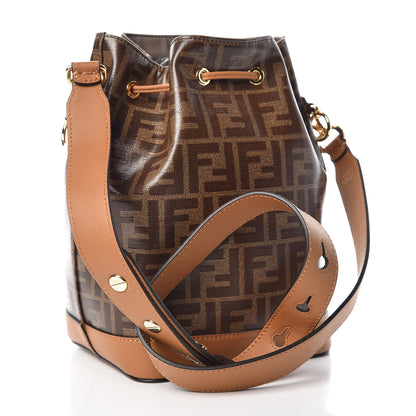Fendi Glazed Fabric Vitello Grace F is Fendi FF 1974 Stamp Patch Grande Mon Tresor Bucket Bag Mogano Panna Nocciola 3 of 9
