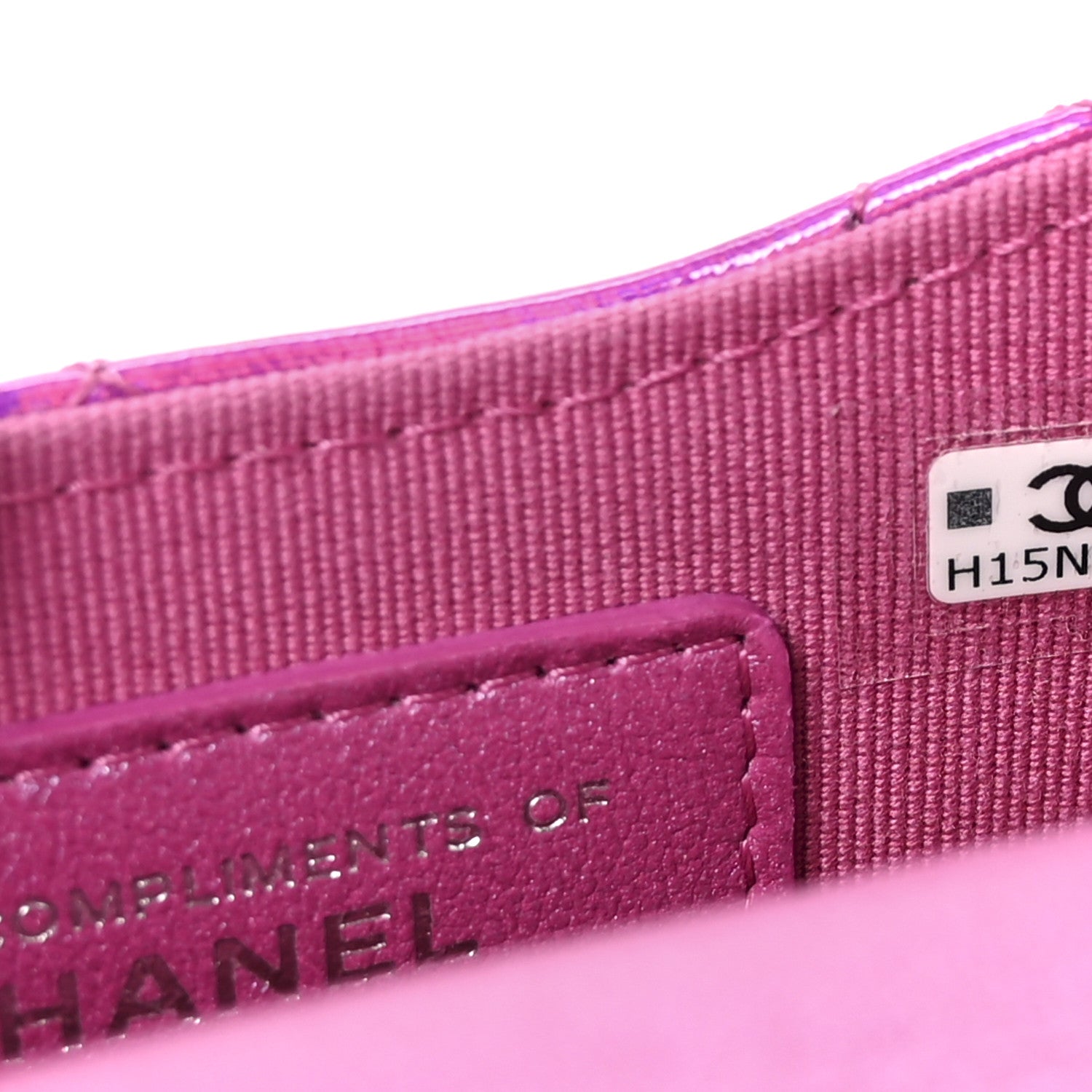 シャネル Chanel Iridescent Mirror Goatskin Hook Card Holder Fuchsia 1785730