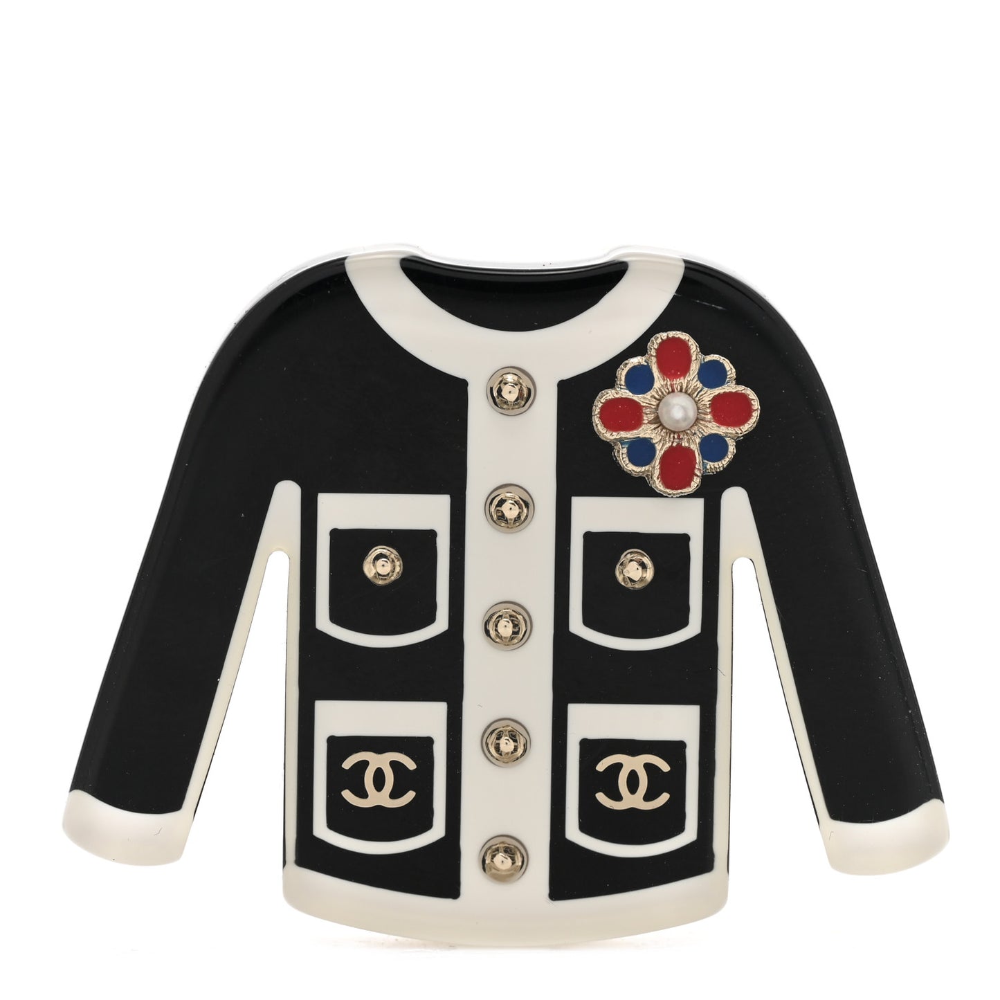Resin Pearl Tweed Cardigan CC Brooch Black White