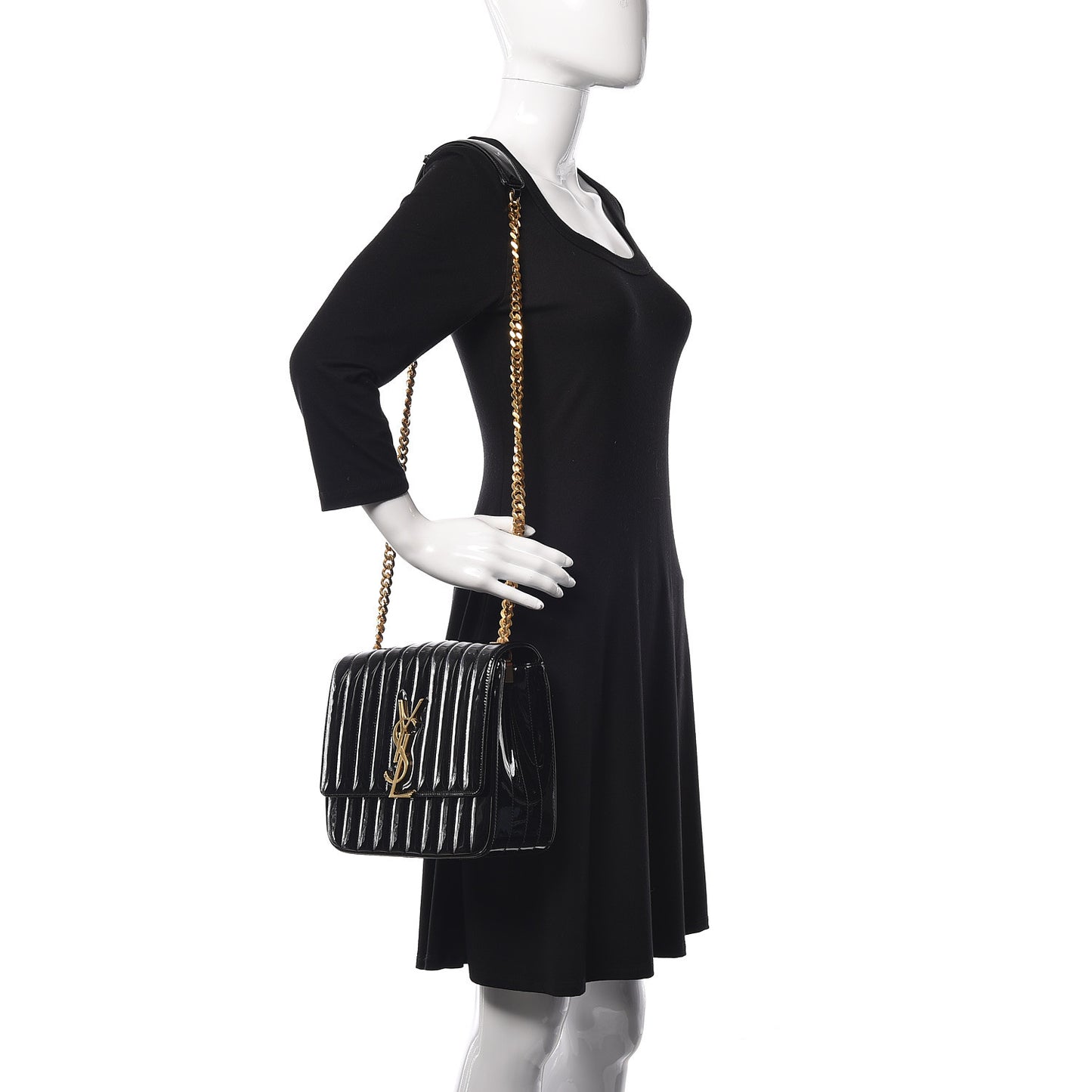 Patent Matelasse Monogram Large Vicky Chain Bag Black