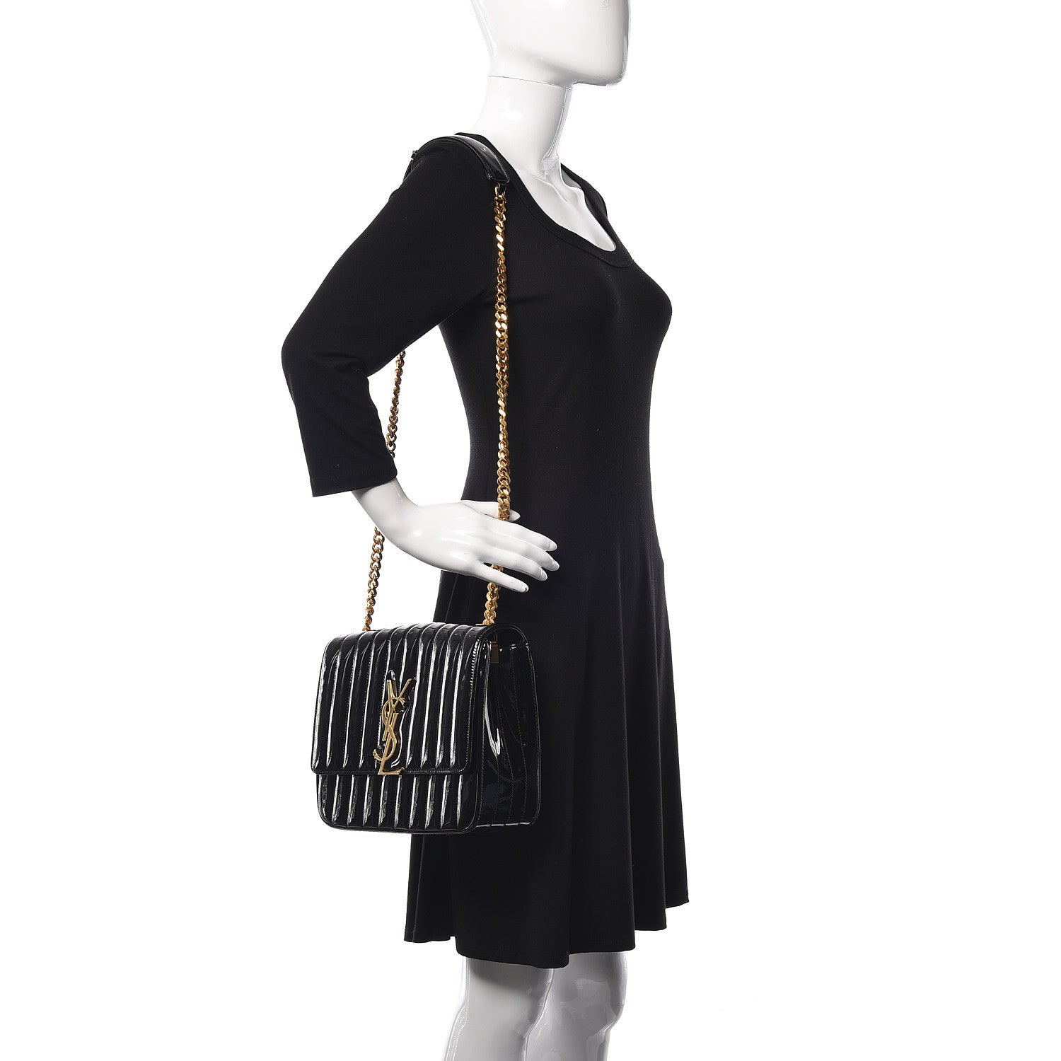 Saint Laurent Patent Matelasse Monogram Large Vicky Chain Bag Black 2 of 9