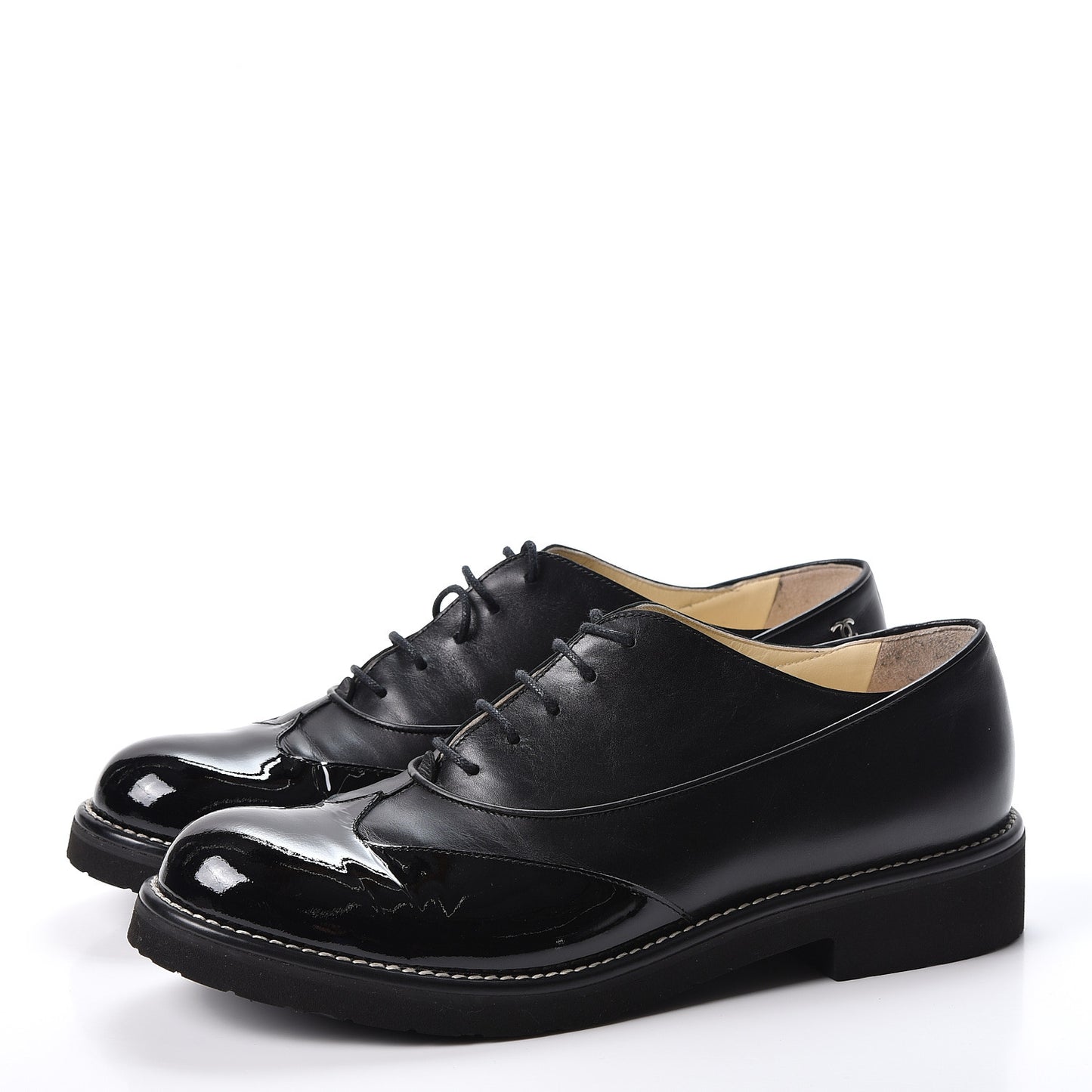 Patent Calfskin Lace Up Oxfords 40.5 Black