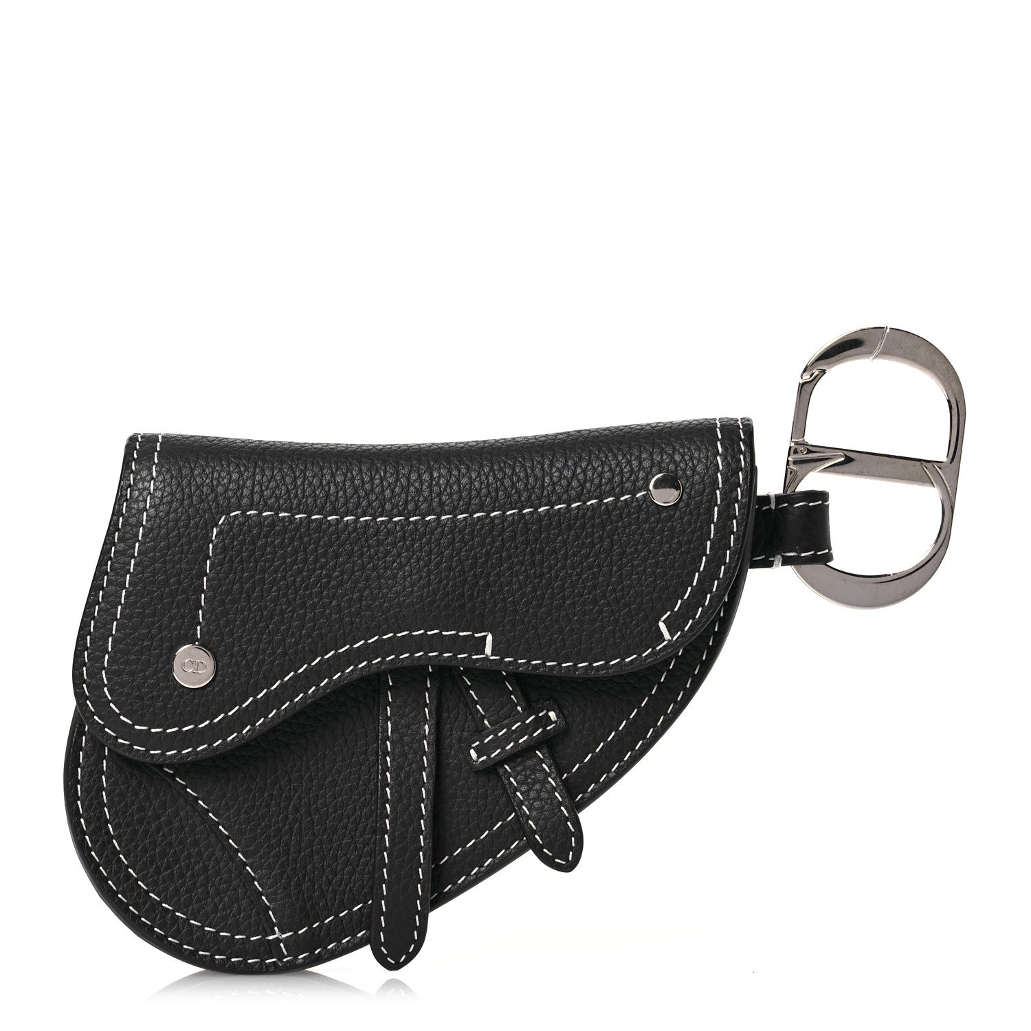 Christian Dior Grained Calfskin Saddle Mini Key Ring Black 1 of 5