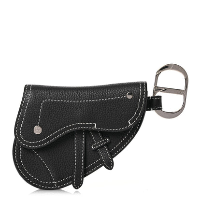 Christian Dior Grained Calfskin Saddle Mini Key Ring Black 1 of 5