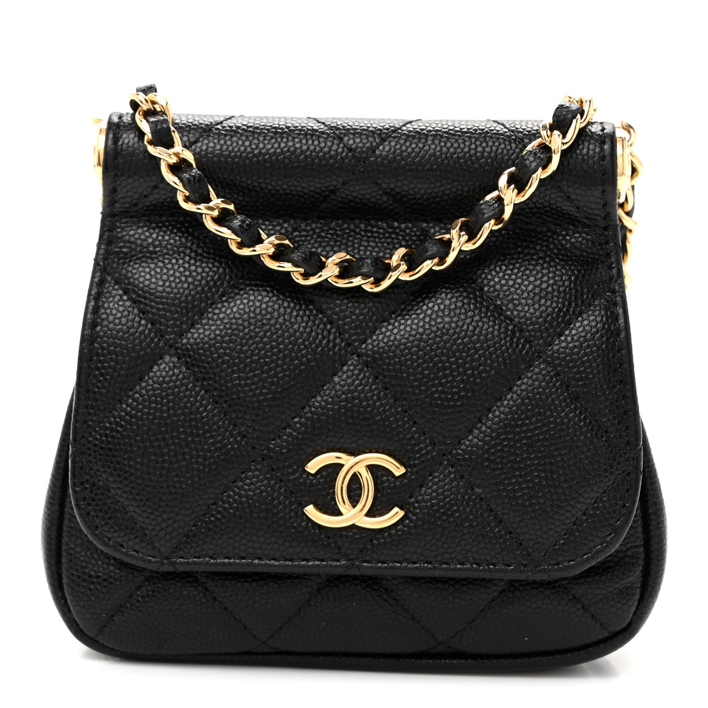 Caviar Quilted Mini Bar Flap Clutch With Chain Black
