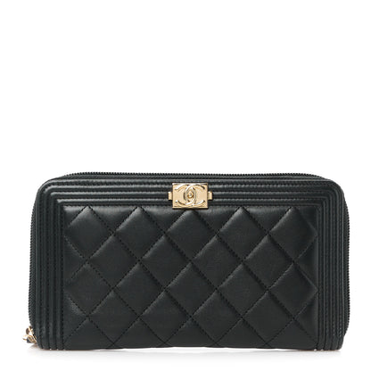 Chanel Lambskin Quilted Boy Zip Around Organizer Wallet Black 1 of 11