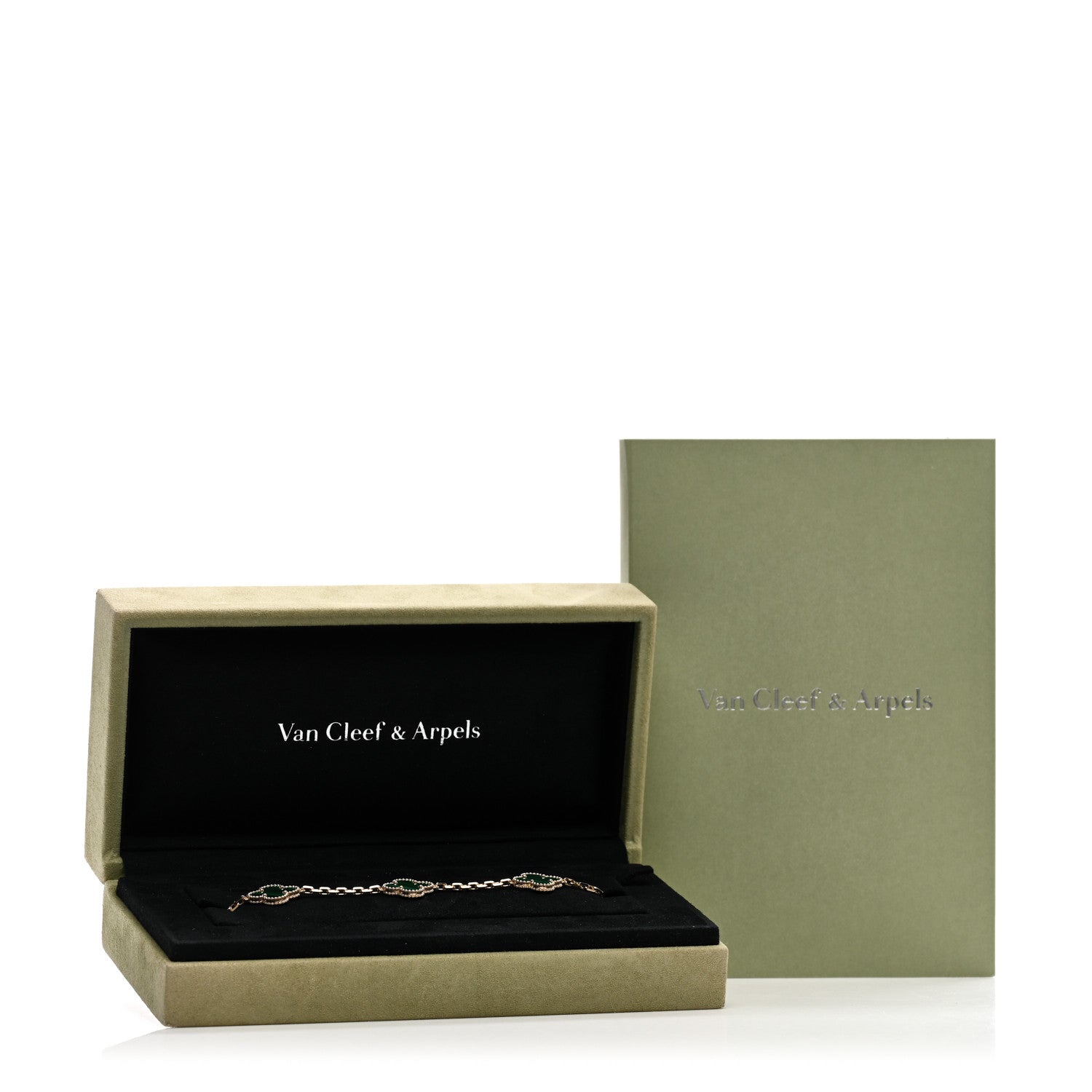 Van Cleef & Arpels 18K Yellow Gold Malachite 5 Motifs Vintage Alhambra Bracelet 4 of 4