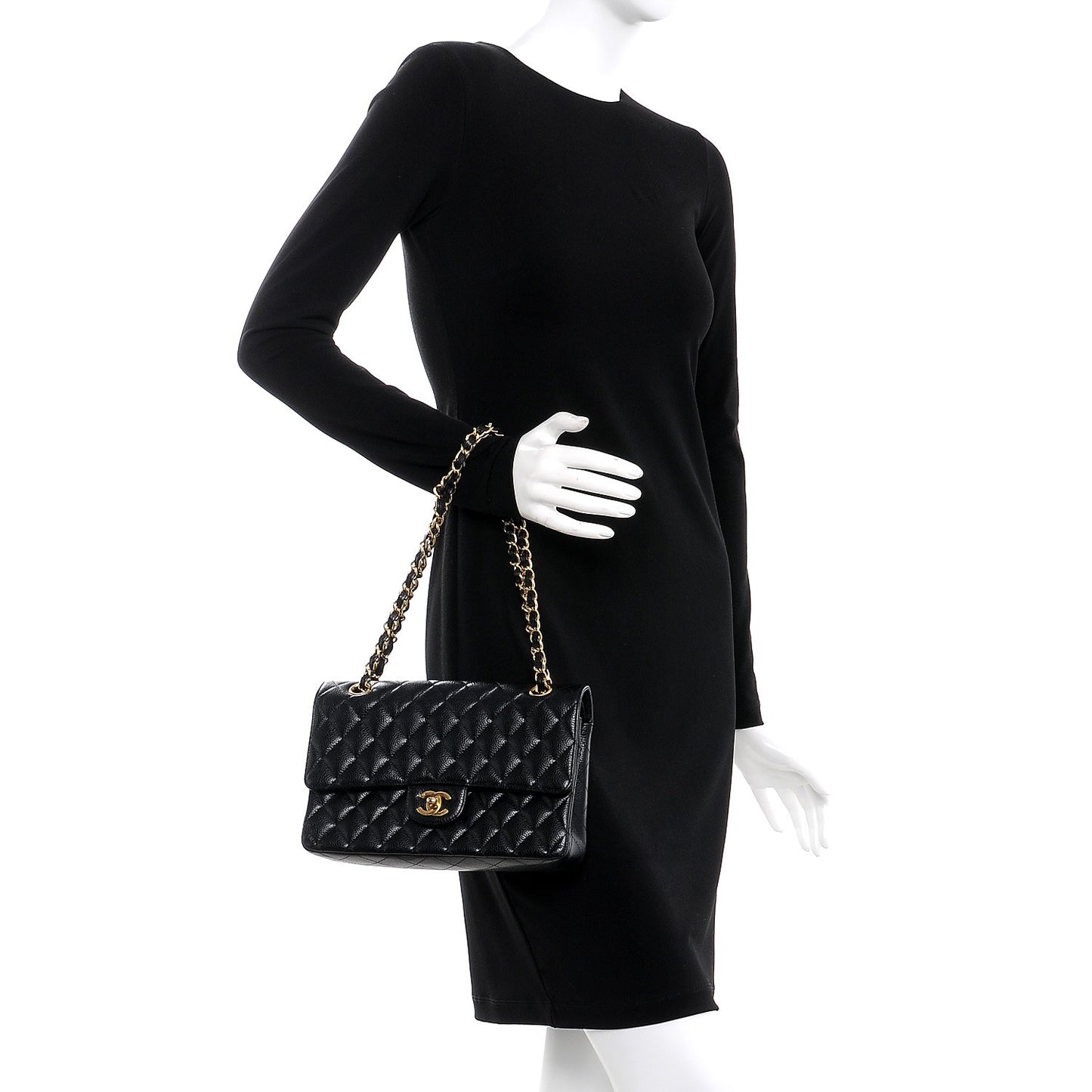 Caviar Quilted Medium Double Flap Black