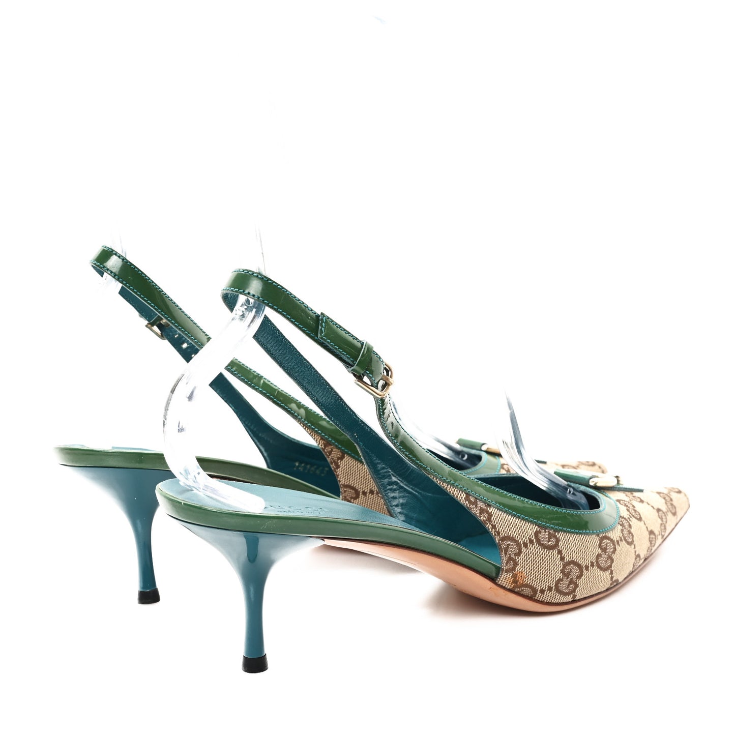 GG Monogram Patent 75mm Slingback Pumps 11 Beige Green