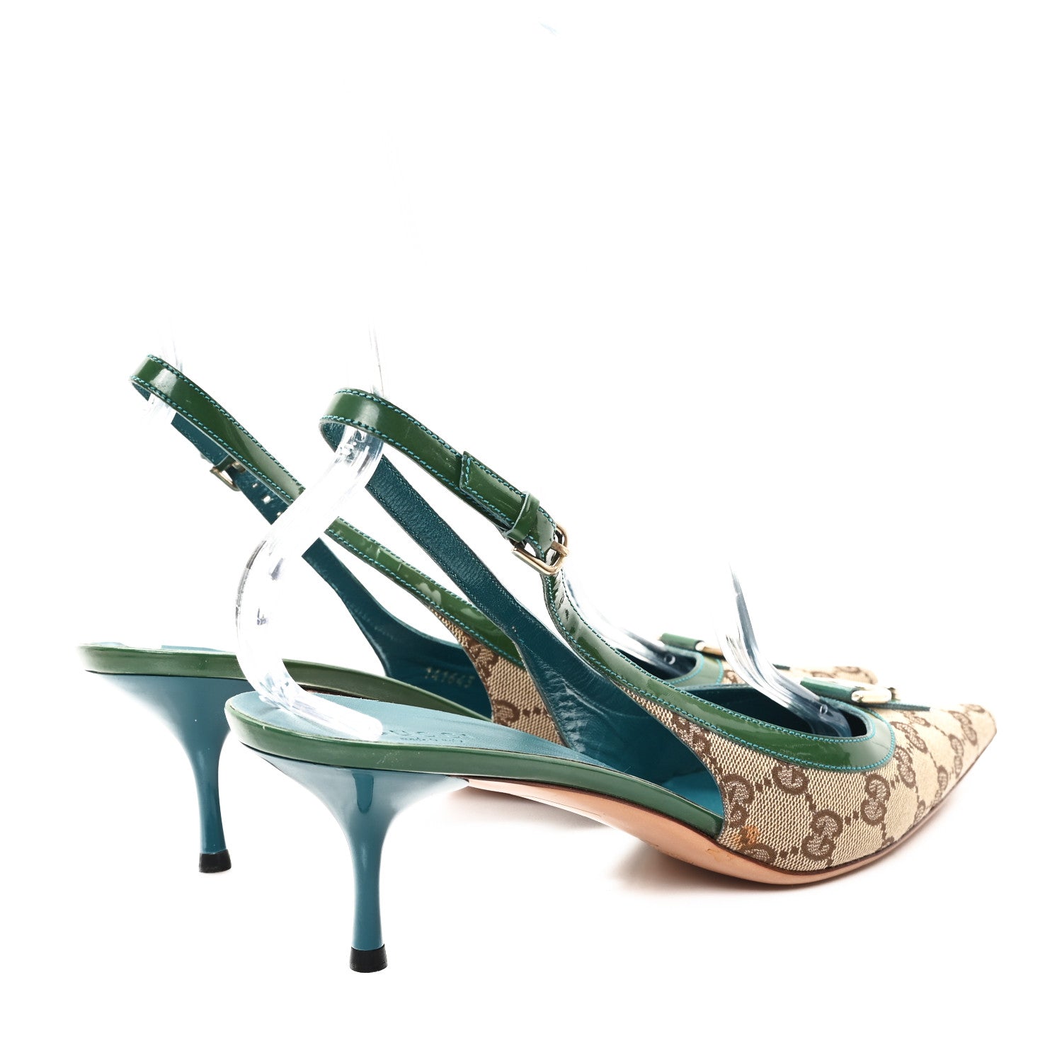 Gucci GG Monogram Patent 75mm Slingback Pumps 11 Beige Green 5 of 10