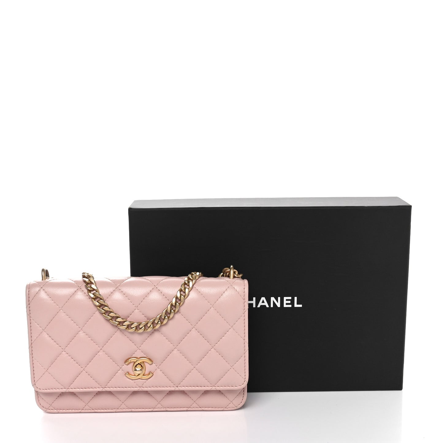 Lambskin Quilted CC Camellia Crush Wallet on Chain WOC Pink