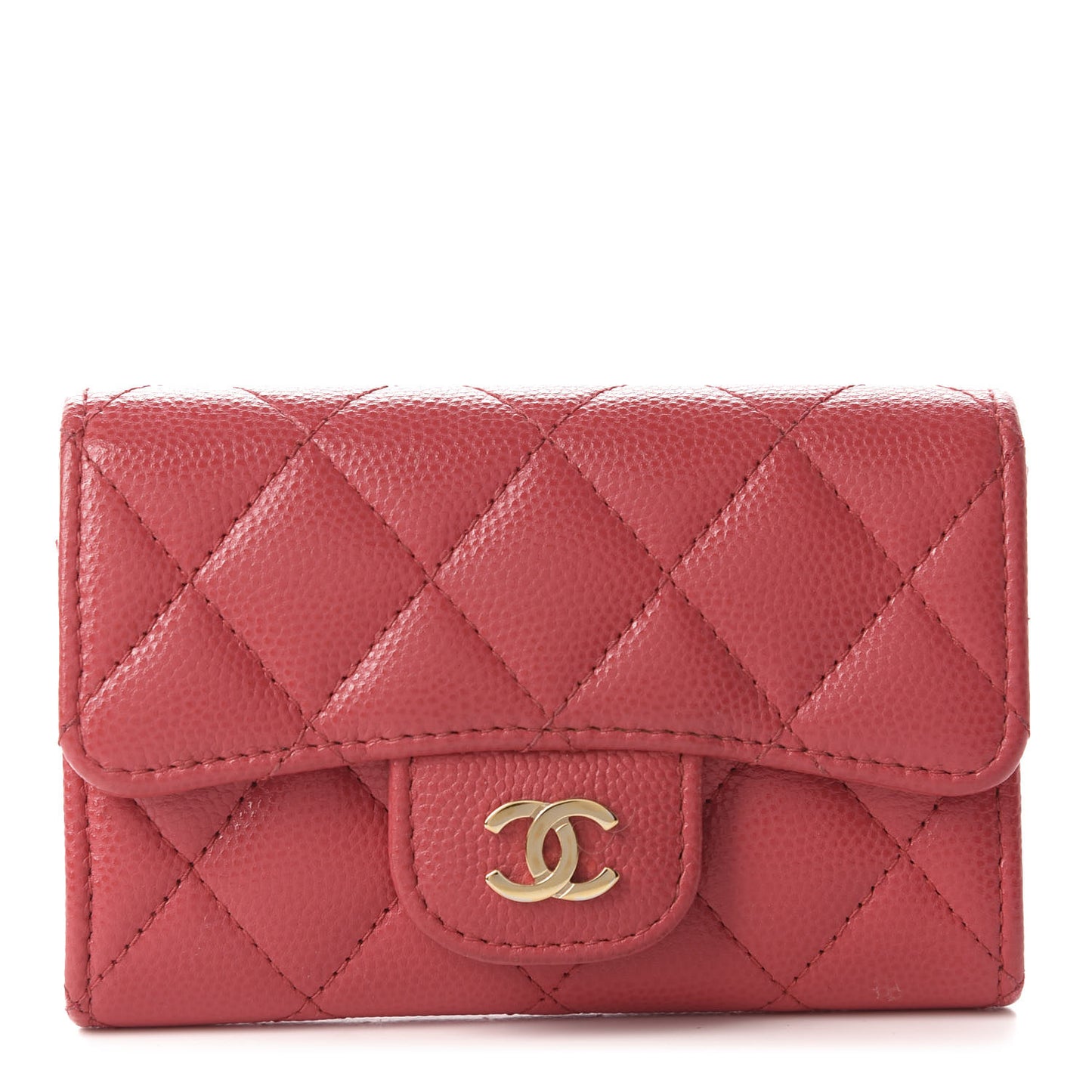 Caviar Quilted Flap Card Holder Wallet Dark Pink