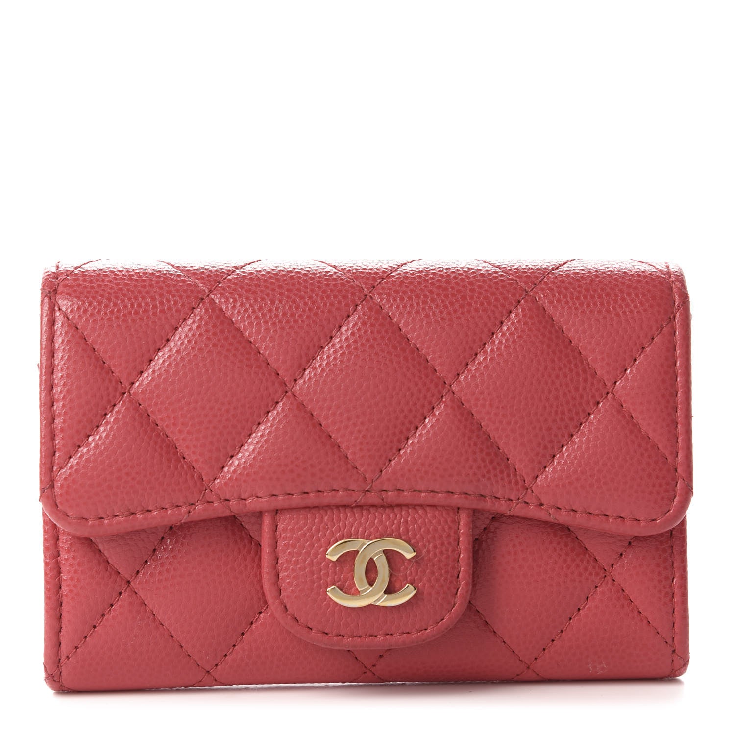 Chanel Caviar Quilted Flap Card Holder Wallet Dark Pink 1 of 9