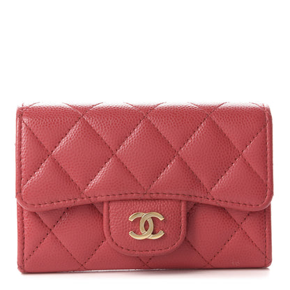Chanel Caviar Quilted Flap Card Holder Wallet Dark Pink 1 of 9