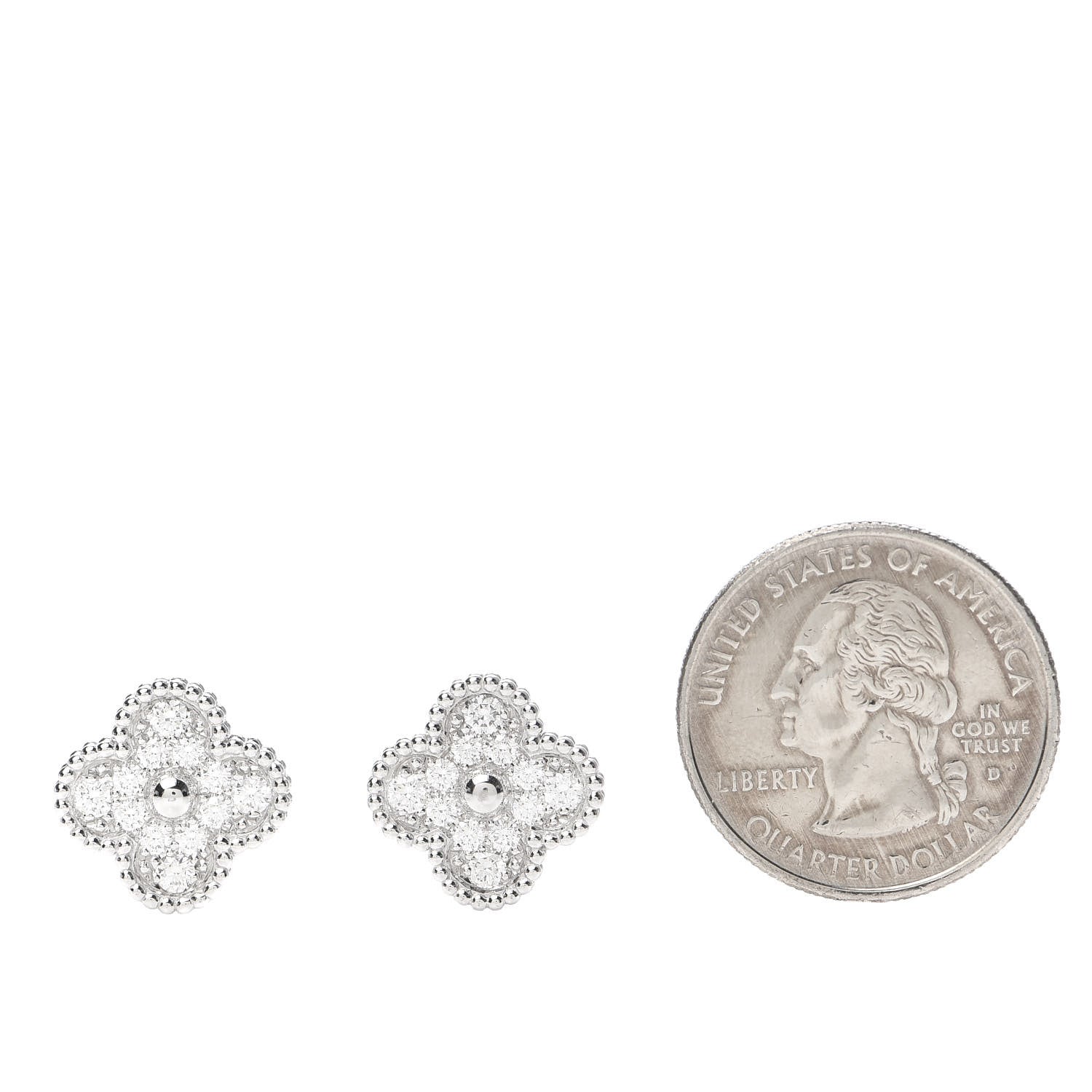 Van Cleef & Arpels 18K White Gold Diamond Vintage Alhambra Earrings 2 of 5