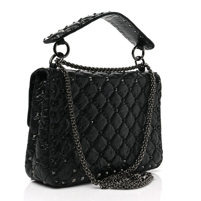 Valentino Garavani Craquele Nappa Medium Rockstud Spike Shoulder Bag Black 3 of 7