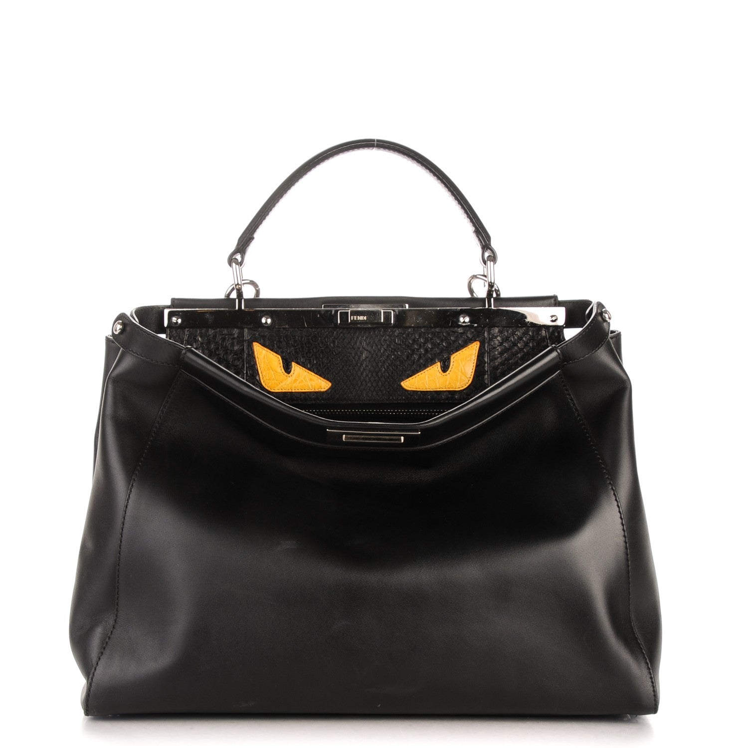 Fendi Vitello Morgan Python Crocodile Monster Eyes Large Peekaboo Iconic Satchel Black Girasole 1 of 7