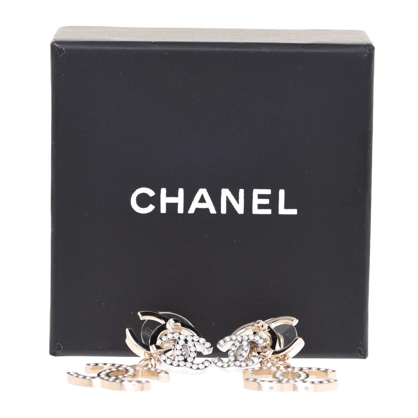 Crystal Pearl Double CC Drop Earrings Gold Silver