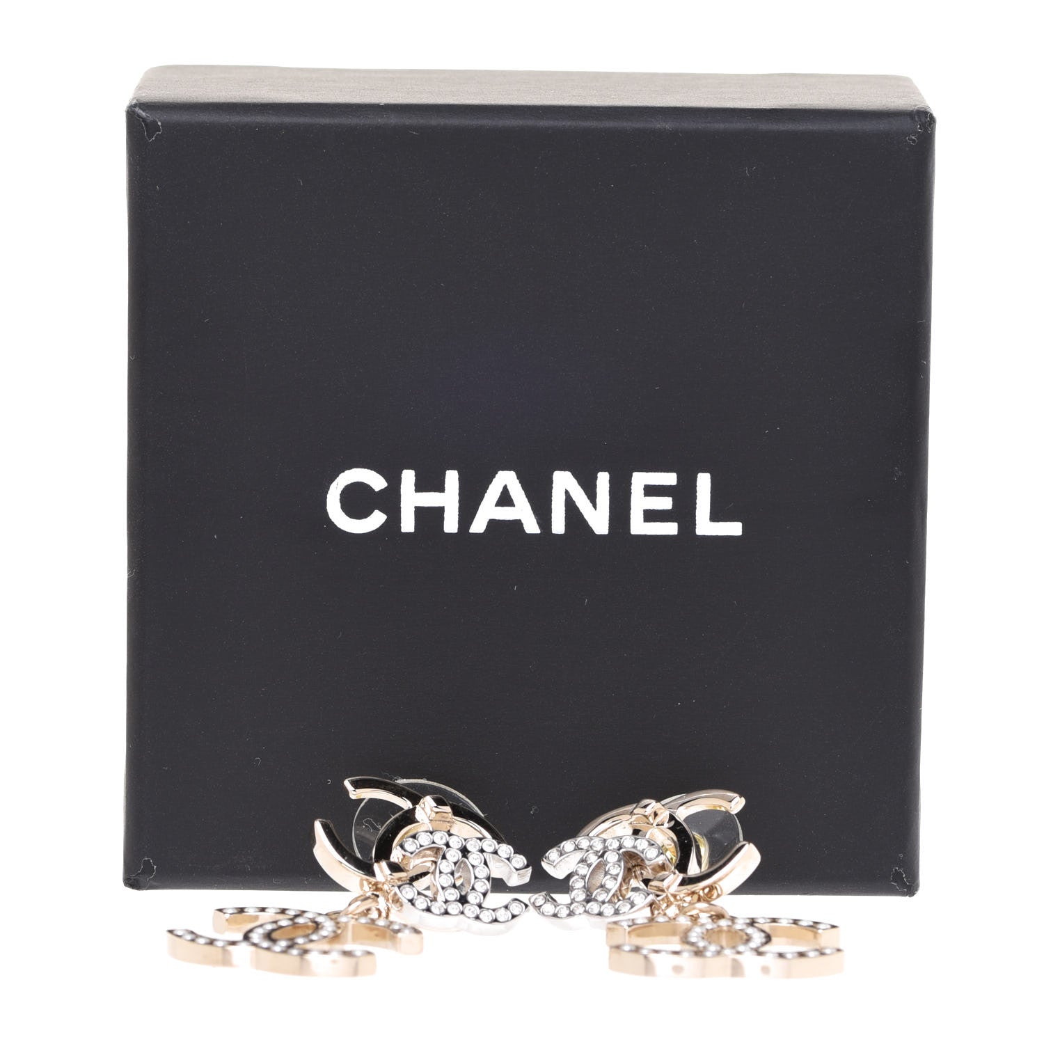 Chanel Crystal Pearl Double CC Drop Earrings Gold Silver 5 of 5