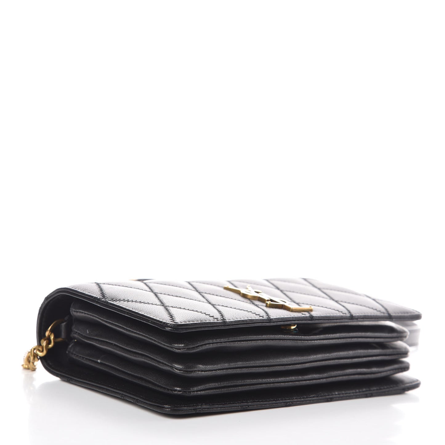 Lambskin Diamond Quilted Monogram Angie Chain Bag Black