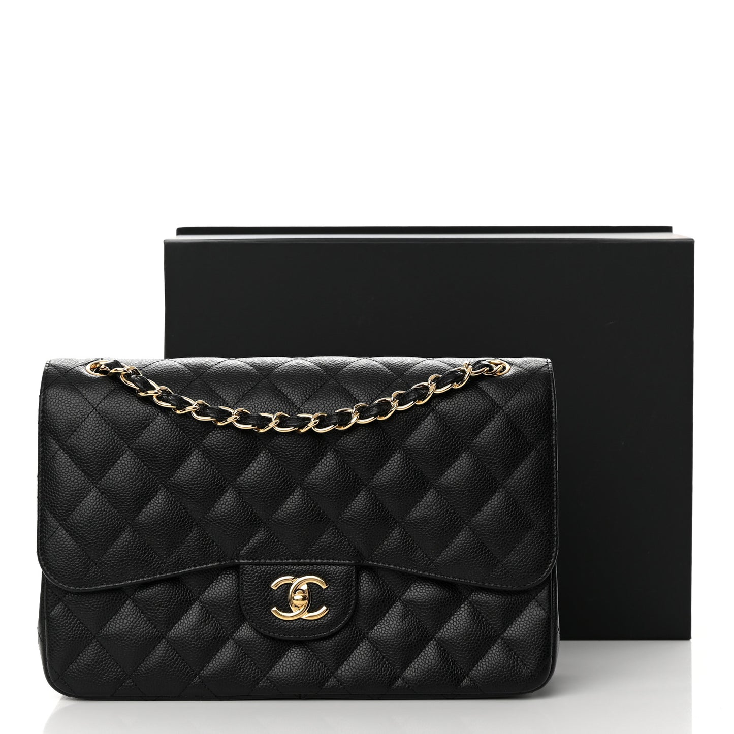 Caviar Quilted Jumbo Double Flap Black