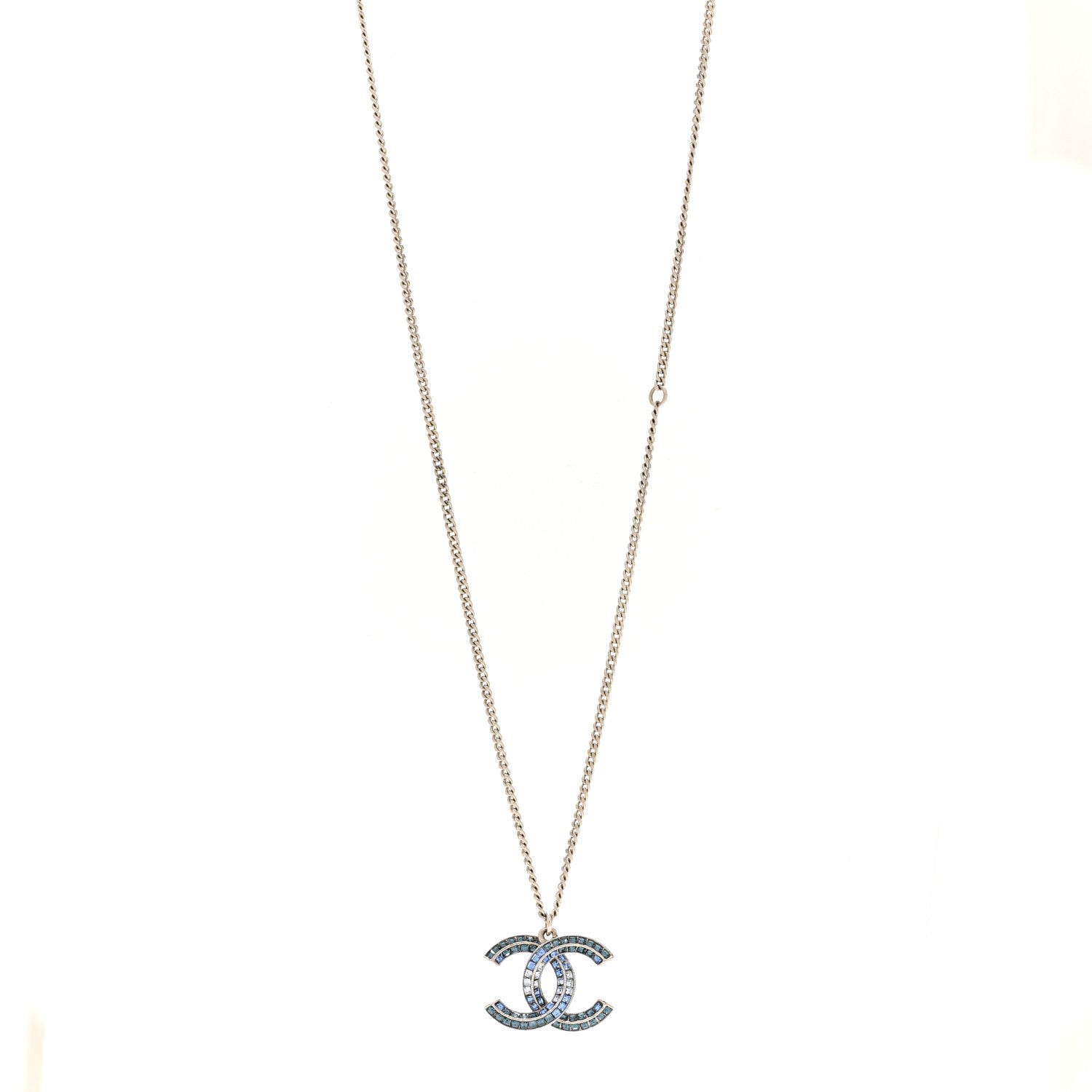 Chanel Crystal Baguette CC Necklace Blue 1 of 6