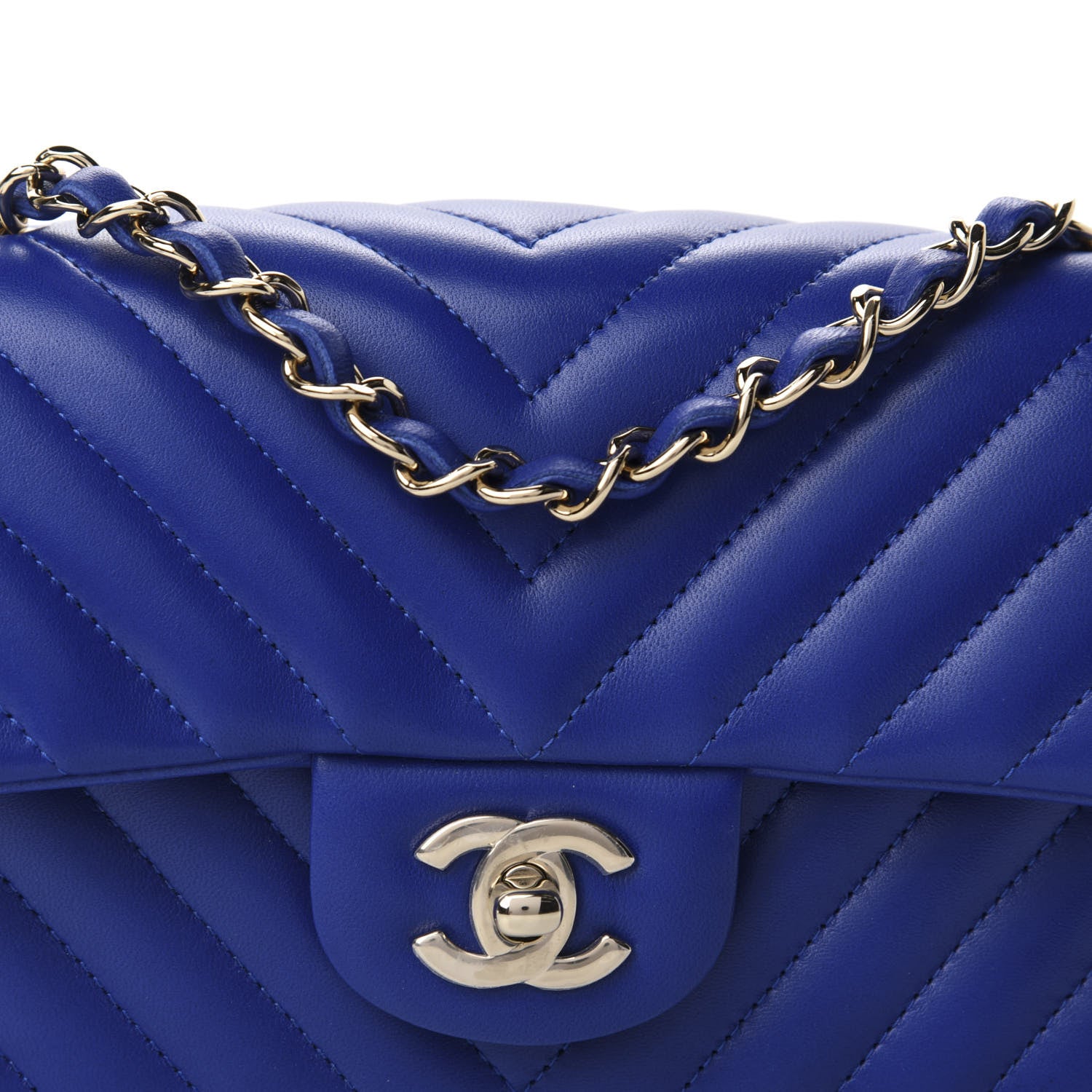 Chanel Lambskin Chevron Quilted Mini Rectangular Flap Blue 10 of 11
