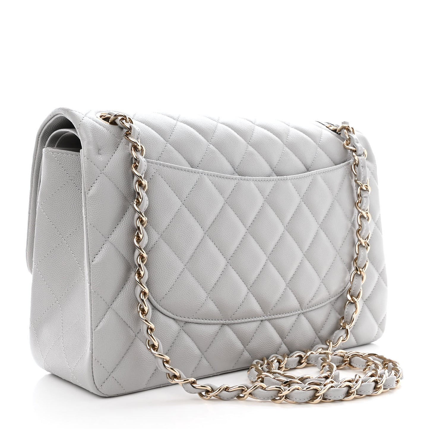 Caviar Quilted Jumbo Double Flap Grey