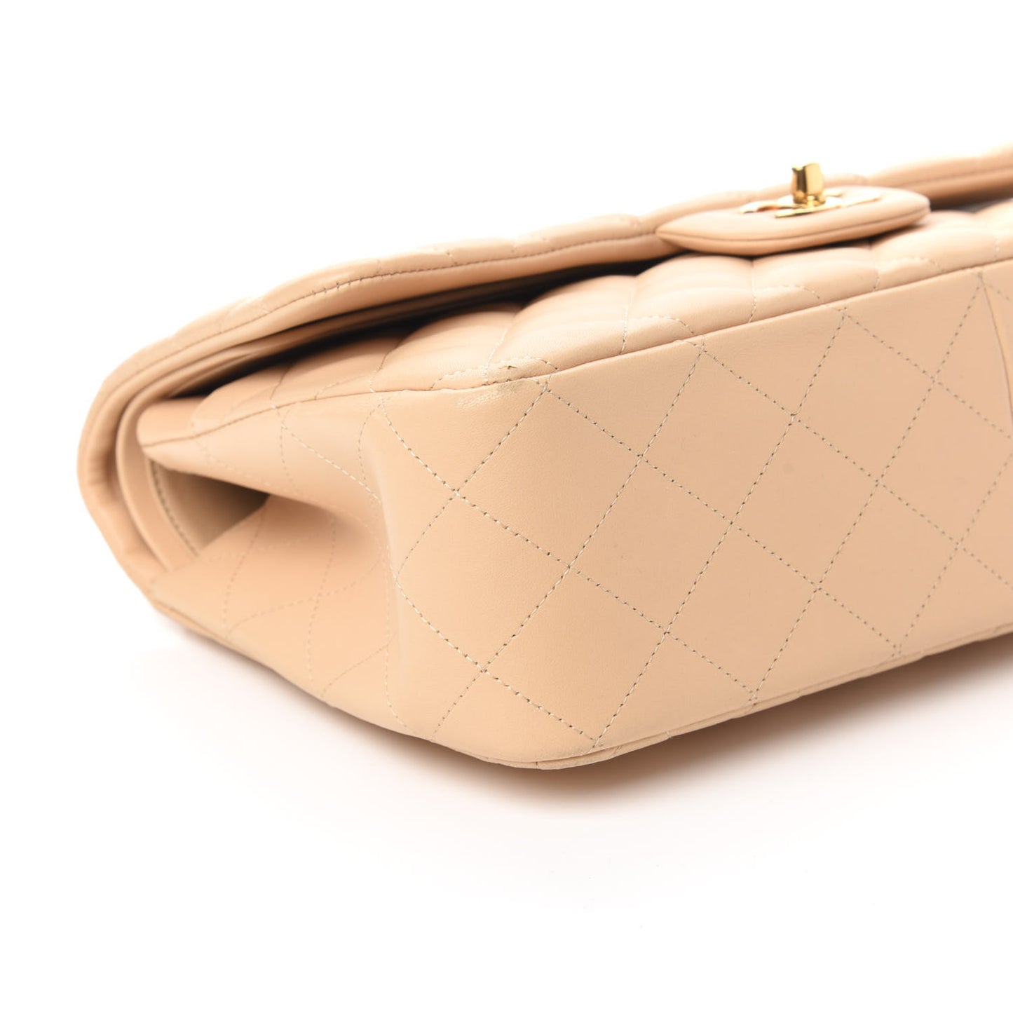Lambskin Quilted Jumbo Double Flap Beige