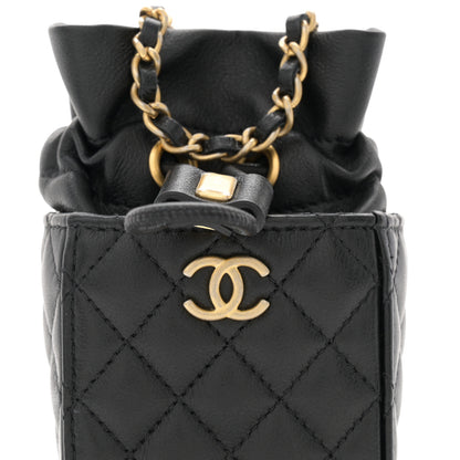 Chanel Calfskin Quilted Mini Drawstring Bucket Bag Black 9 of 12