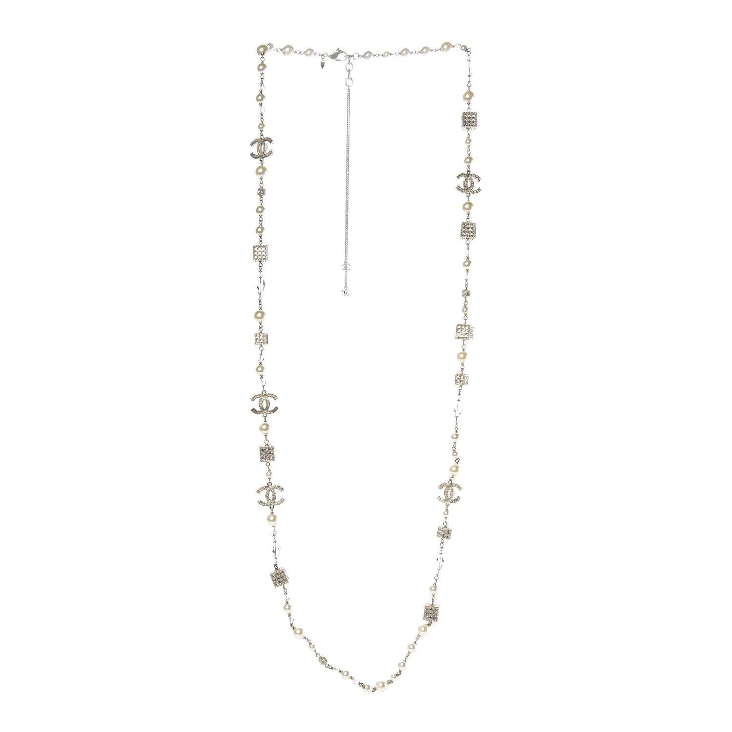 Chanel Pearl Baguette Crystal CC Long Necklace Gold 3 of 10