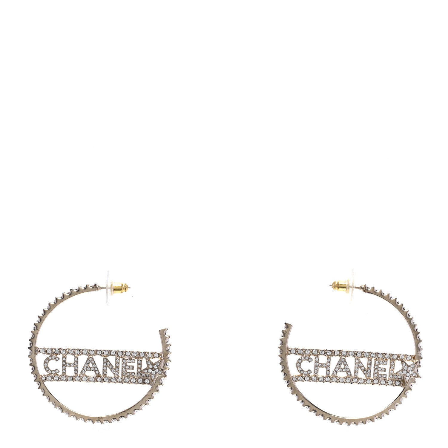Chanel Crystal Logo Hoop Earrings Gold 1 of 5