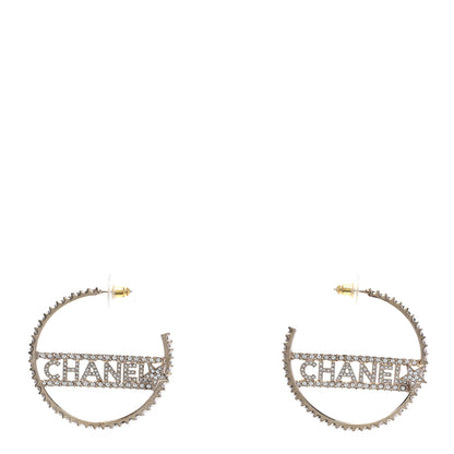 Chanel Crystal Logo Hoop Earrings Gold 1 of 5