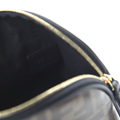 Fendi Glazed Fabric Vitello Century FF 1974 Stamp Patch Medium Cosmetic Case Mogano Panna Black 8 of 10