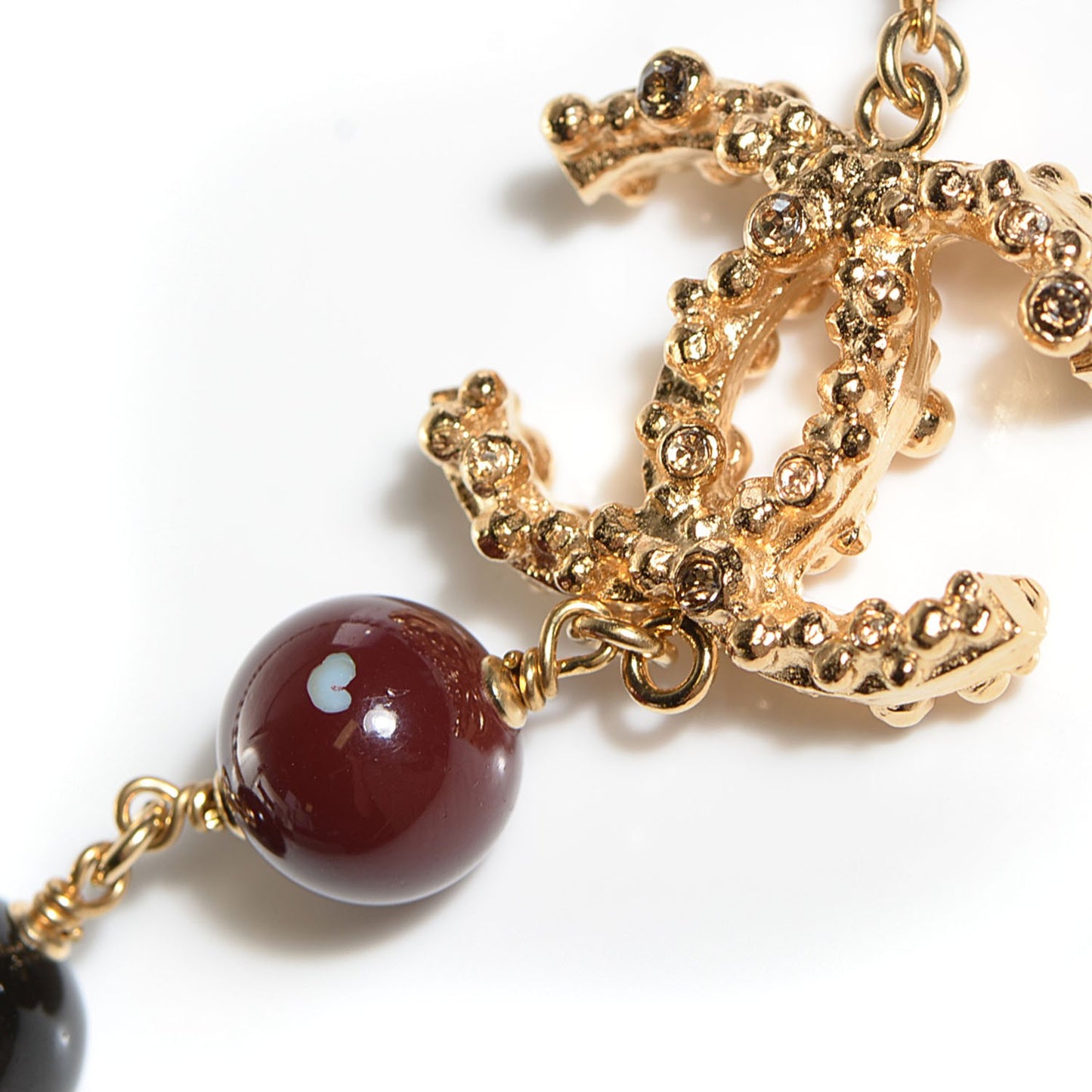 Beaded CC Long Strand Necklace Black Red