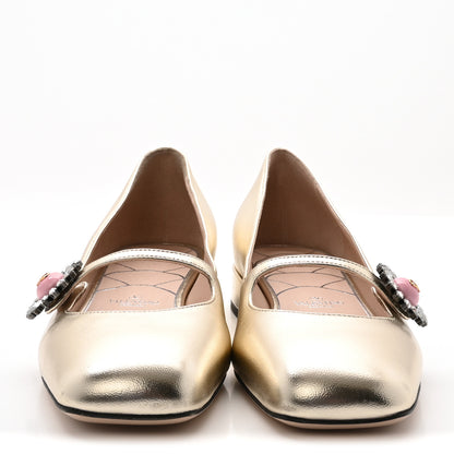 Valentino Garavani Metallic Kidskin Jewel Button Mary Jane Flats 37 Gold Pink 3 of 10