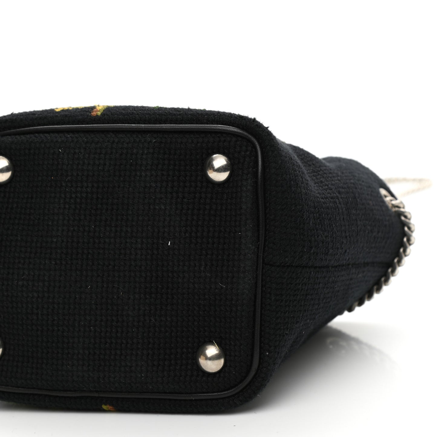 Woven Wool Embroidered Baby Emmanuelle Bucket Bag Black